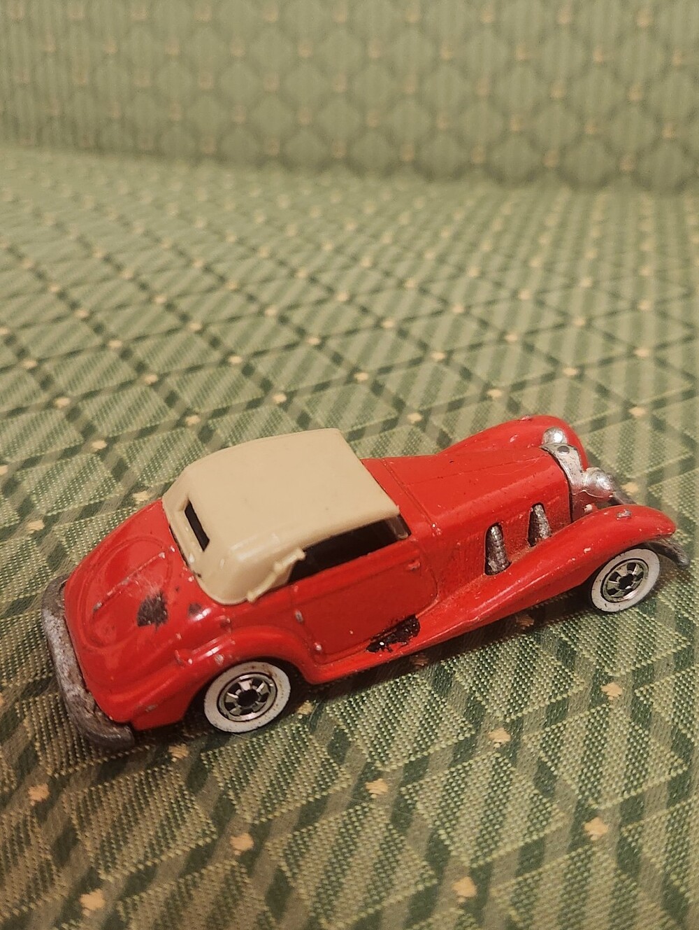 Vintage Hot Wheels Mercedes 540K Red Convertible Toy Car with Cream Roof